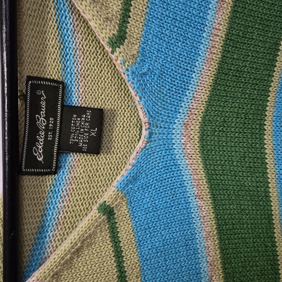 Eddie Bauer Sweater Vest Striped Green Blue XL - Picture 4 of 9